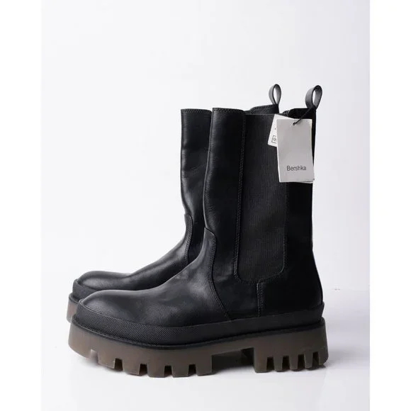 Bershka Womens Black Stretch Boots Pull On Chunky Gores Sz 10 Eu 41 NWT 1205/760 - Picture 5 of 8